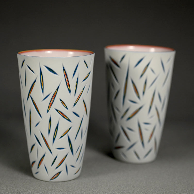Pair of Exquisite pierced Cups ー北川 和樹 “重色目 グラス 多色重”
