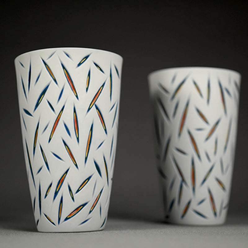 Pair of Exquisite pierced Cups ー北川 和樹 “重色目 グラス 多色重”