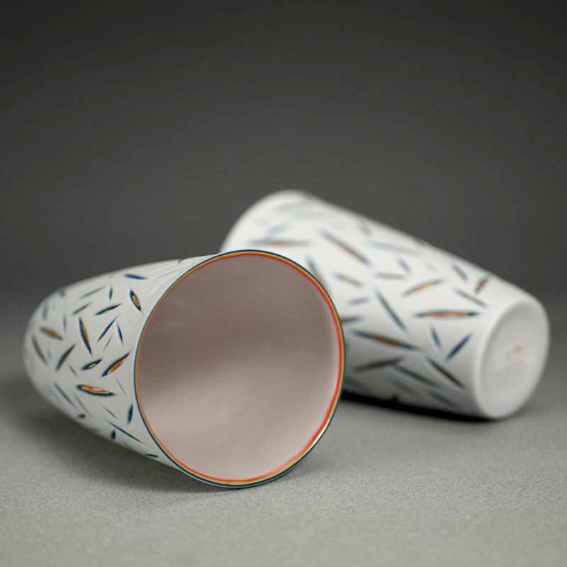 Pair of Exquisite pierced Cups ー北川 和樹 “重色目 グラス 多色重”