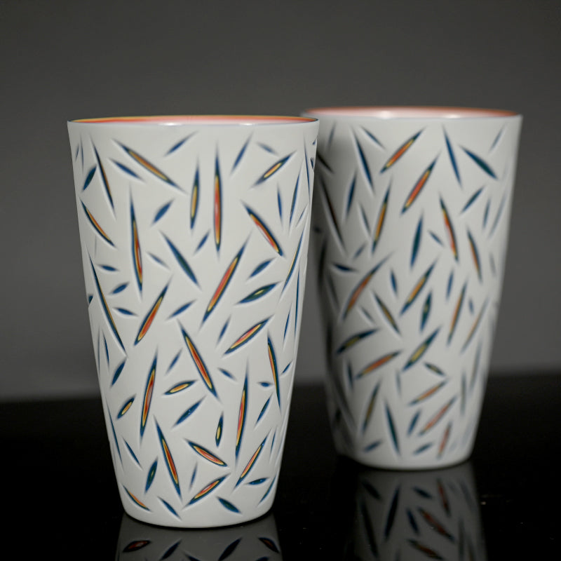 Pair of Exquisite pierced Cups ー北川 和樹 “重色目 グラス 多色重”