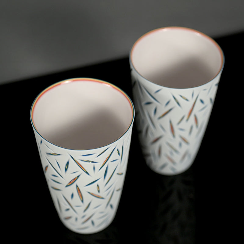 Pair of Exquisite pierced Cups ー北川 和樹 “重色目 グラス 多色重”