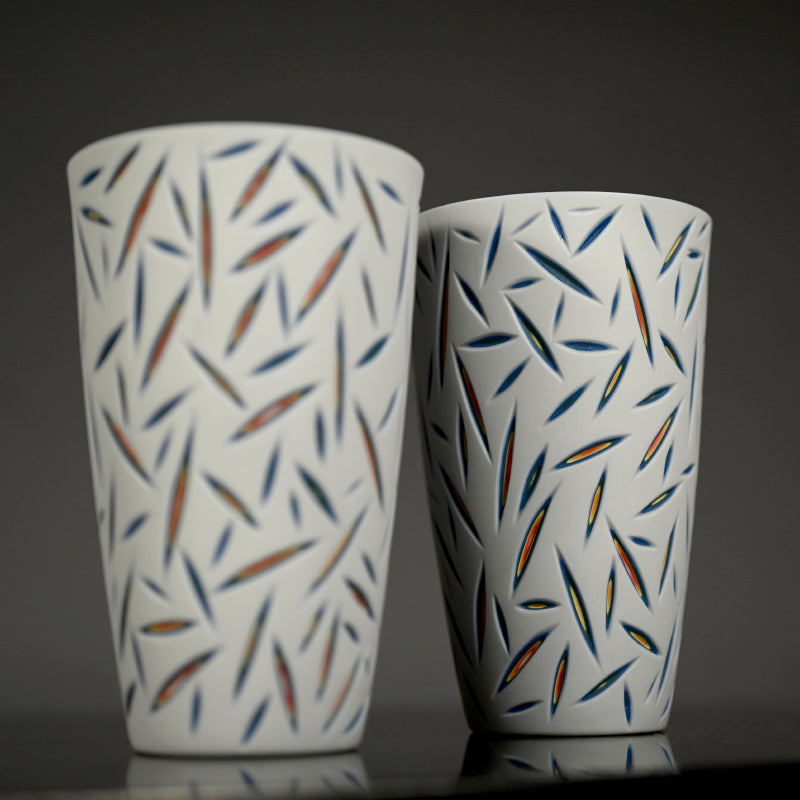 Pair of Exquisite pierced Cups ー北川 和樹 “重色目 グラス 多色重”