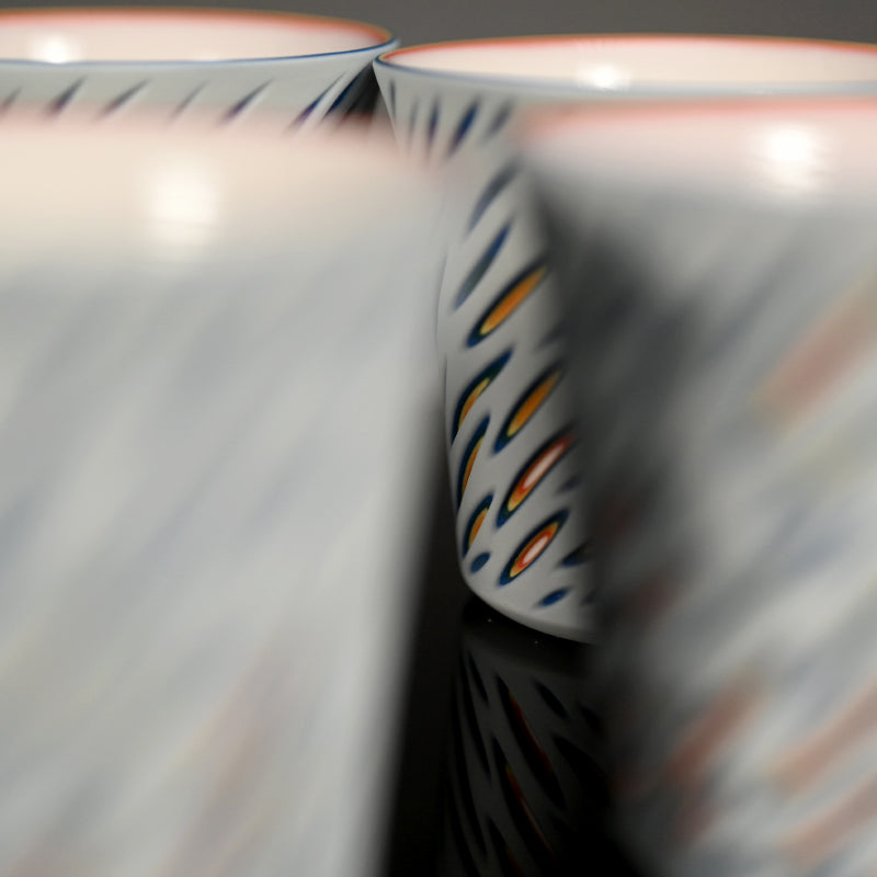 Contemporary Set of 5 Porcelain Sake cups ー北川 和喜 “重色目 杯 多色重”