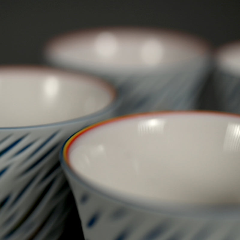 Contemporary Set of 5 Porcelain Sake cups ー北川 和喜 “重色目 杯 多色重”