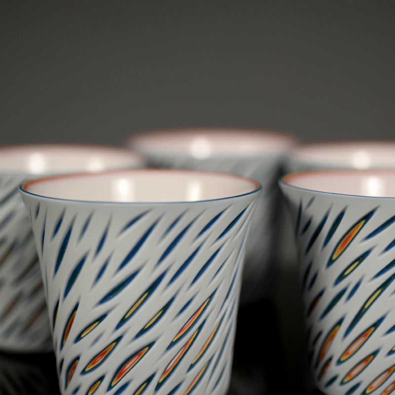 Contemporary Set of 5 Porcelain Sake cups ー北川 和喜 “重色目 杯 多色重”