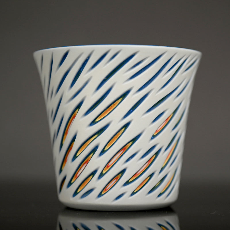 Contemporary Set of 5 Porcelain Sake cups ー北川 和喜 “重色目 杯 多色重”