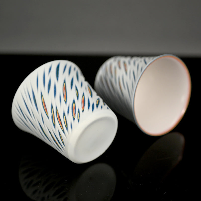 Contemporary Set of 5 Porcelain Sake cups ー北川 和喜 “重色目 杯 多色重”