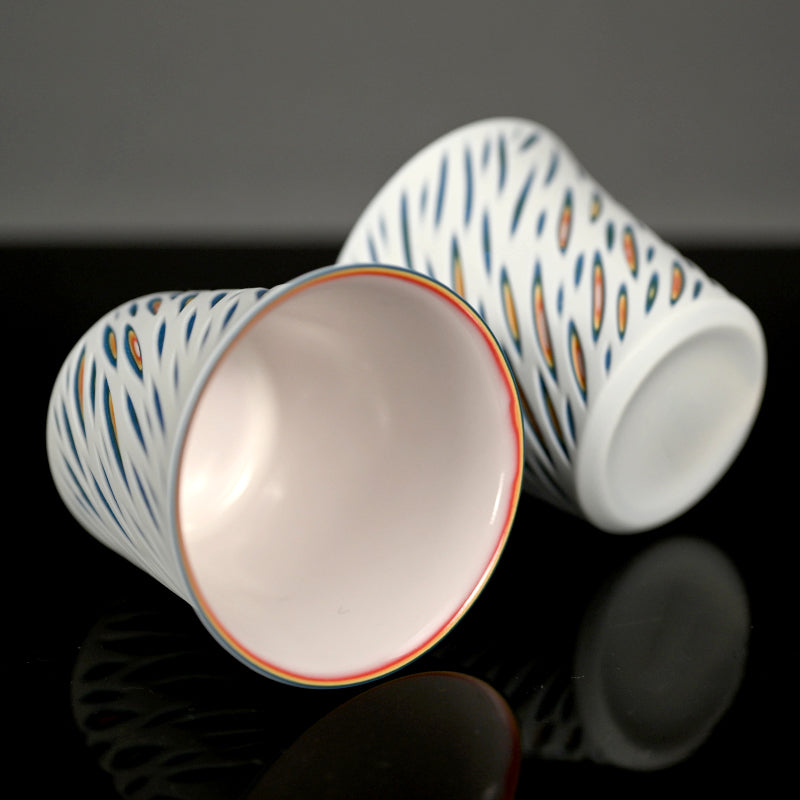 Contemporary Set of 5 Porcelain Sake cups ー北川 和喜 “重色目 杯 多色重”