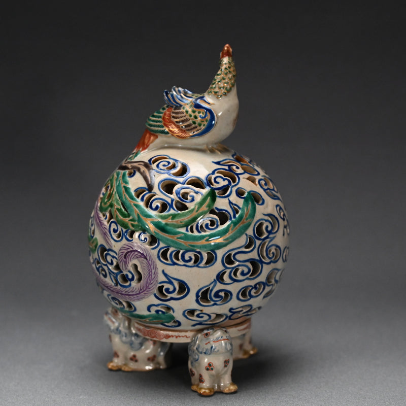 Antique Japanese Pottery Phoenix Koro Incense Burner