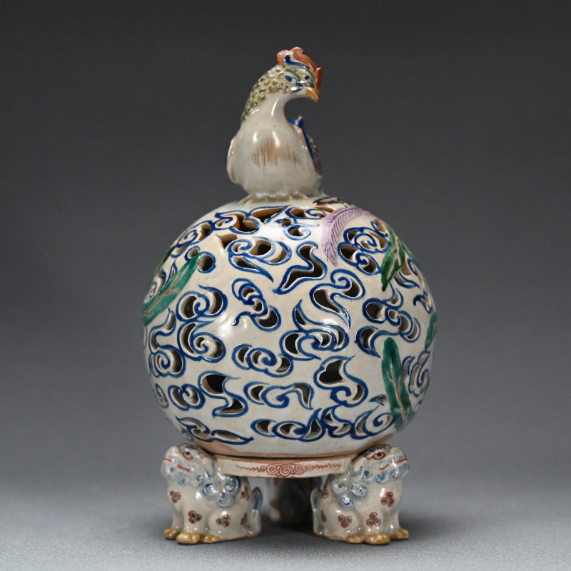 Antique Japanese Pottery Phoenix Koro Incense Burner