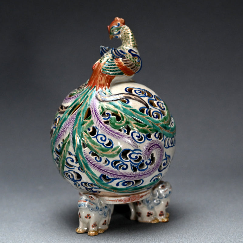 Antique Japanese Pottery Phoenix Koro Incense Burner