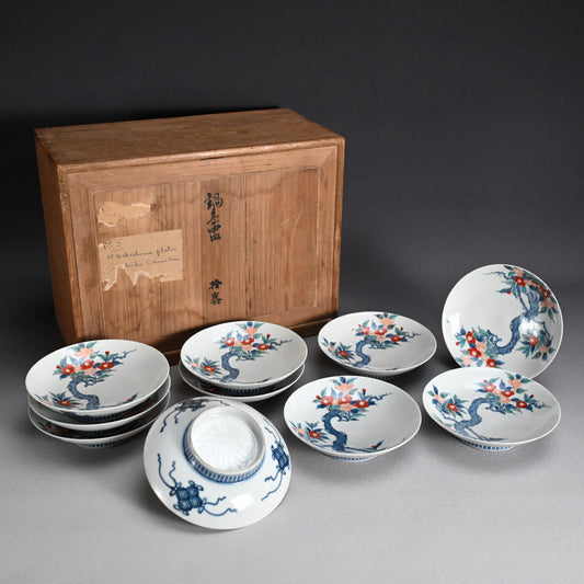 19th Century 10 pc. Nabeshima Plate Set with Camelia Design