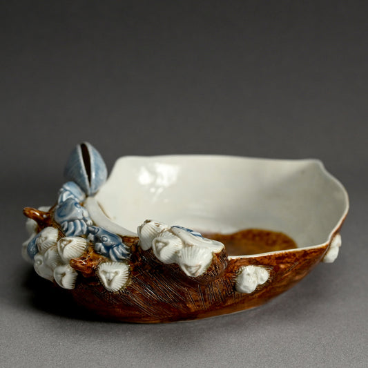 Antique Japanese Hirado Singing Shell-Shaped Bowl