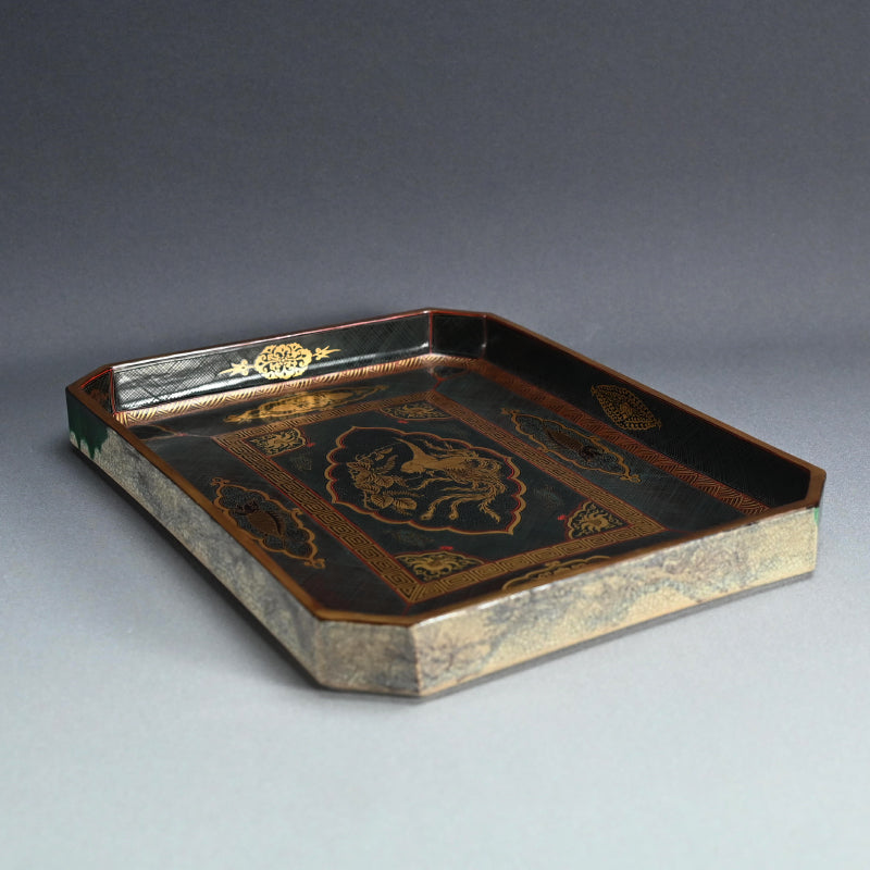 Museum Quality Lacquered ceramic Toyoraku Tray ー豊助 “内七寶歪画硯盆”