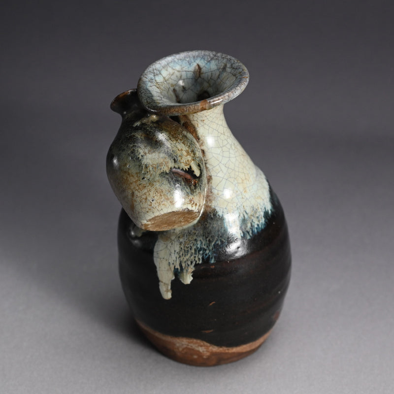 Antique Japanese Fused Vase with Tokkuri Kiln Flaw