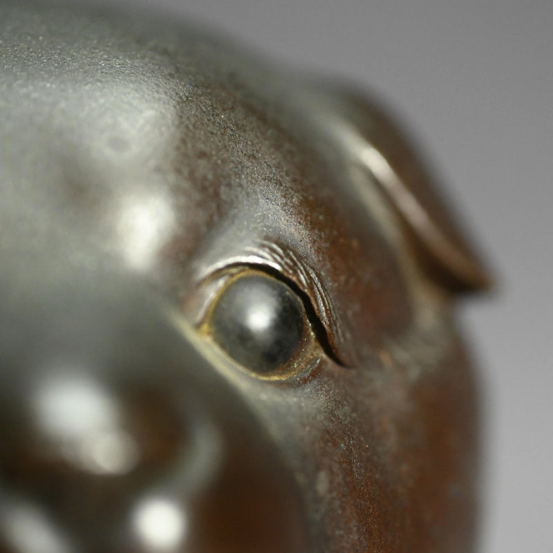Pair Antique Japanese Bronze Puppies
