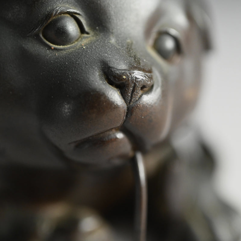Pair Antique Japanese Bronze Puppies