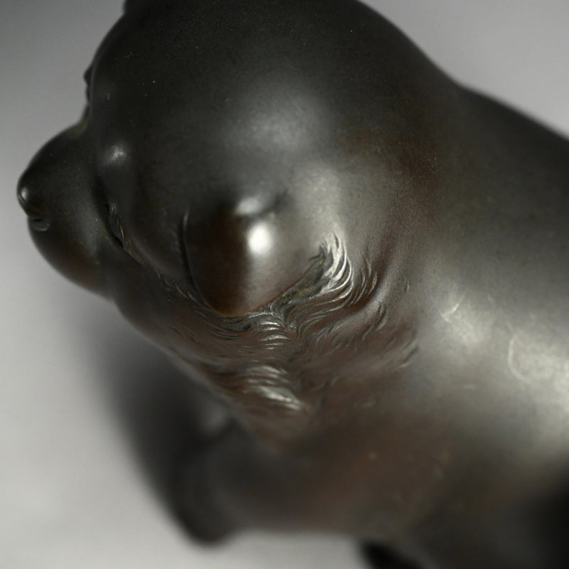 Pair Antique Japanese Bronze Puppies