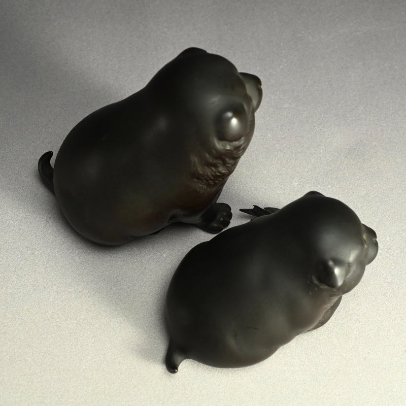 Pair Antique Japanese Bronze Puppies