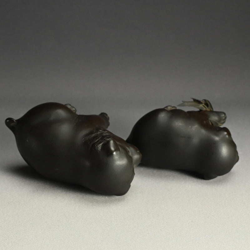 Pair Antique Japanese Bronze Puppies