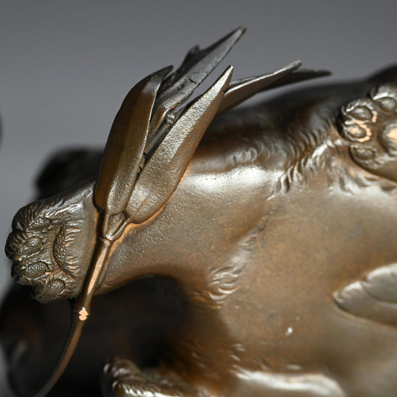 Pair Antique Japanese Bronze Puppies