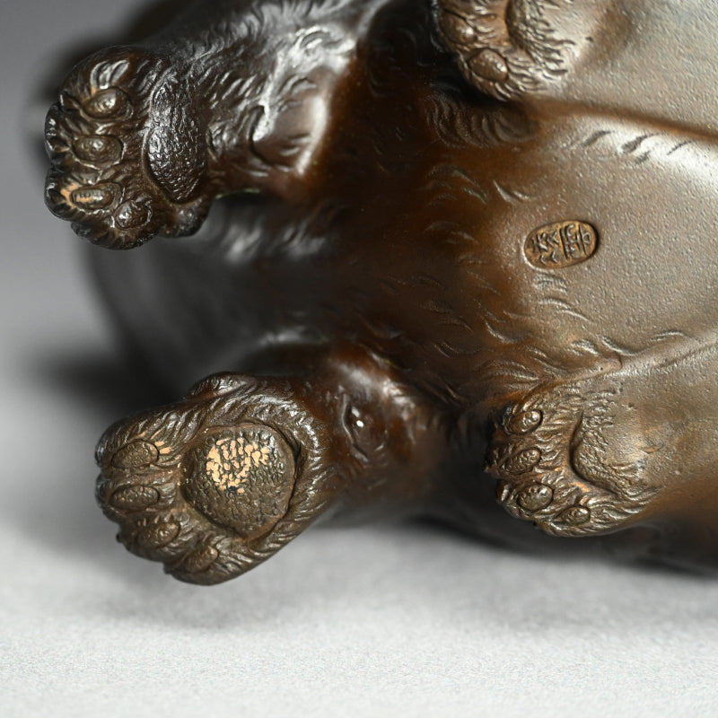 Pair Antique Japanese Bronze Puppies