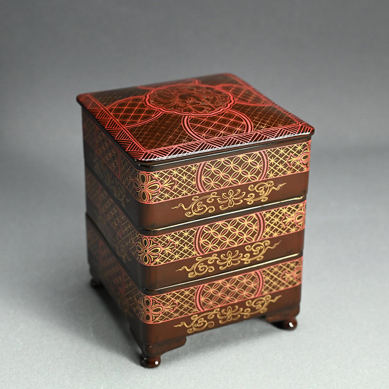 Toyoraku Yaki Lacquered Ceramic Jubako Stacking Box ー豊楽焼重箱