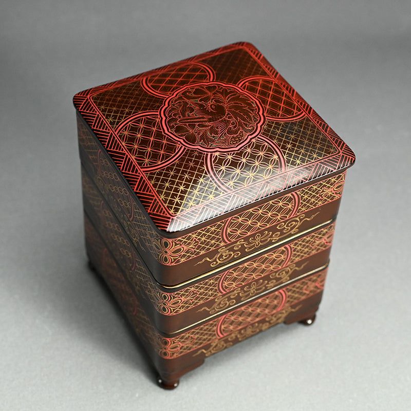 Toyoraku Yaki Lacquered Ceramic Jubako Stacking Box ー豊楽焼重箱