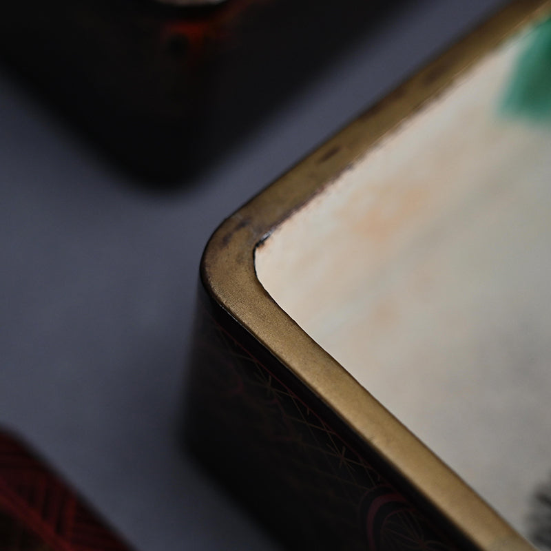 Toyoraku Yaki Lacquered Ceramic Jubako Stacking Box ー豊楽焼重箱