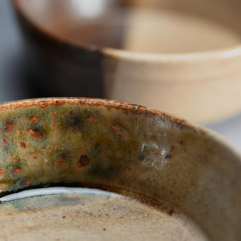 5 pc. Antique Japanese Boxed Oribe Bowl Set