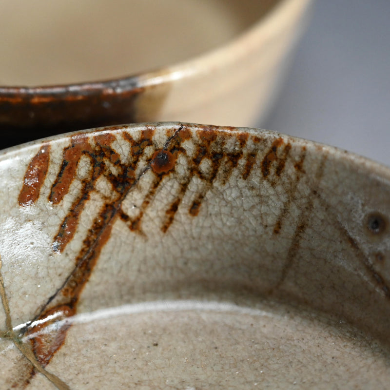 5 pc. Antique Japanese Boxed Oribe Bowl Set