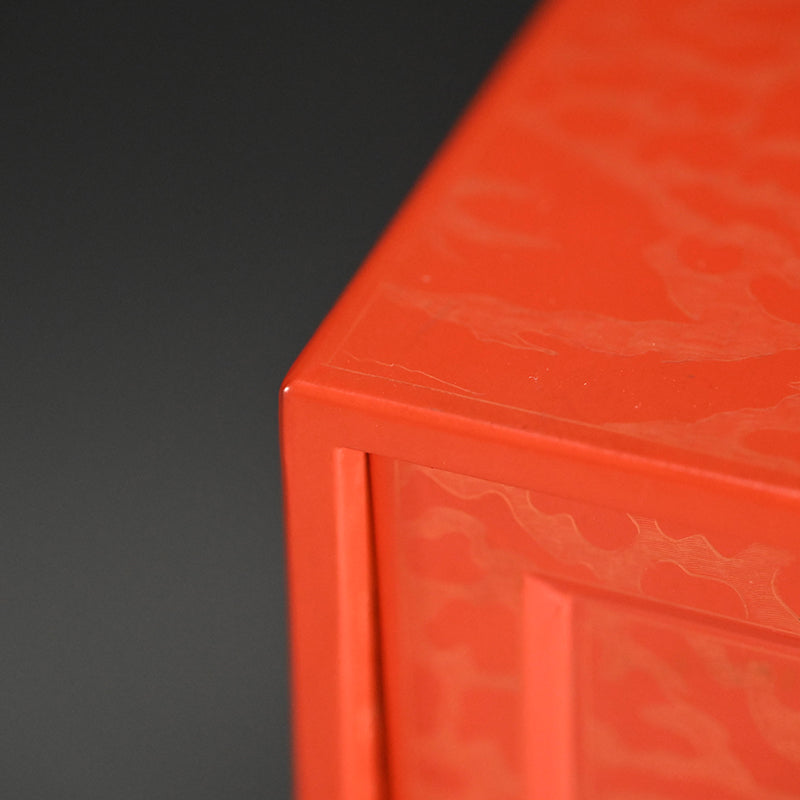 Engraved Cinnabar Lacquer Kikyoku Sencha Tea Cabinet ー朱毛彫器局