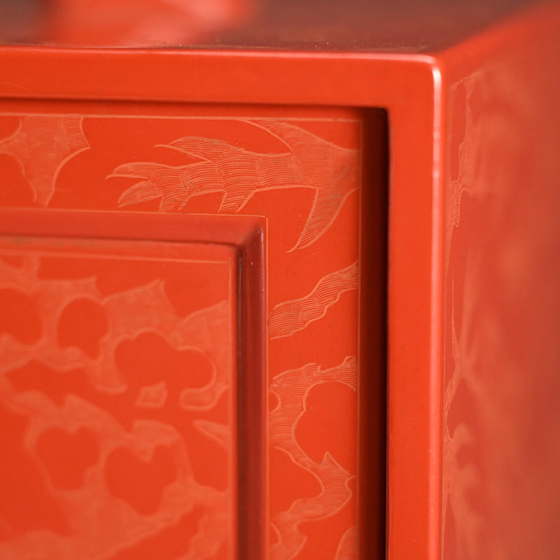 Engraved Cinnabar Lacquer Kikyoku Sencha Tea Cabinet ー朱毛彫器局