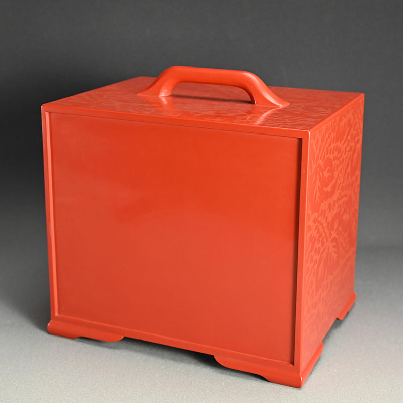 Engraved Cinnabar Lacquer Kikyoku Sencha Tea Cabinet ー朱毛彫器局