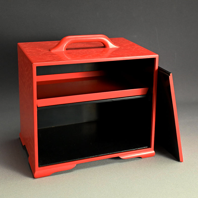 Engraved Cinnabar Lacquer Kikyoku Sencha Tea Cabinet ー朱毛彫器局
