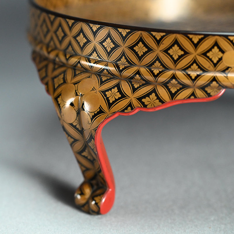 17th c. Tri-legged Antique Japanese Lacquer Tray with Gold Design ー時代蒔絵香盆