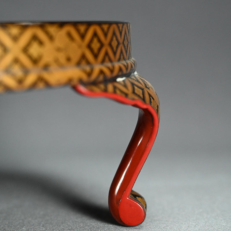 17th c. Tri-legged Antique Japanese Lacquer Tray with Gold Design ー時代蒔絵香盆