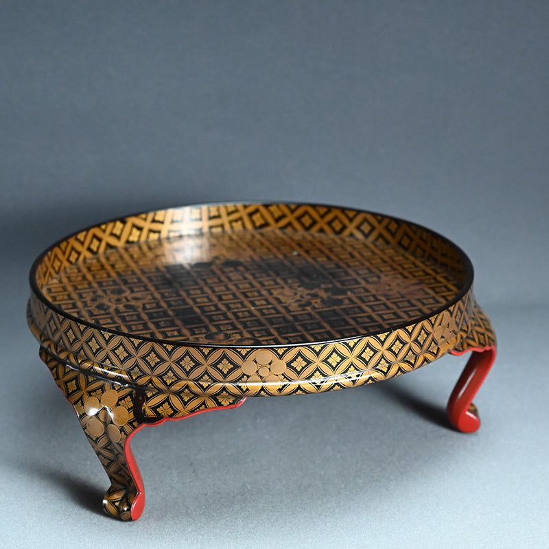 17th c. Tri-legged Antique Japanese Lacquer Tray with Gold Design ー時代蒔絵香盆