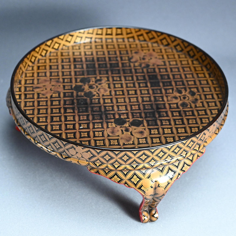 17th c. Tri-legged Antique Japanese Lacquer Tray with Gold Design ー時代蒔絵香盆