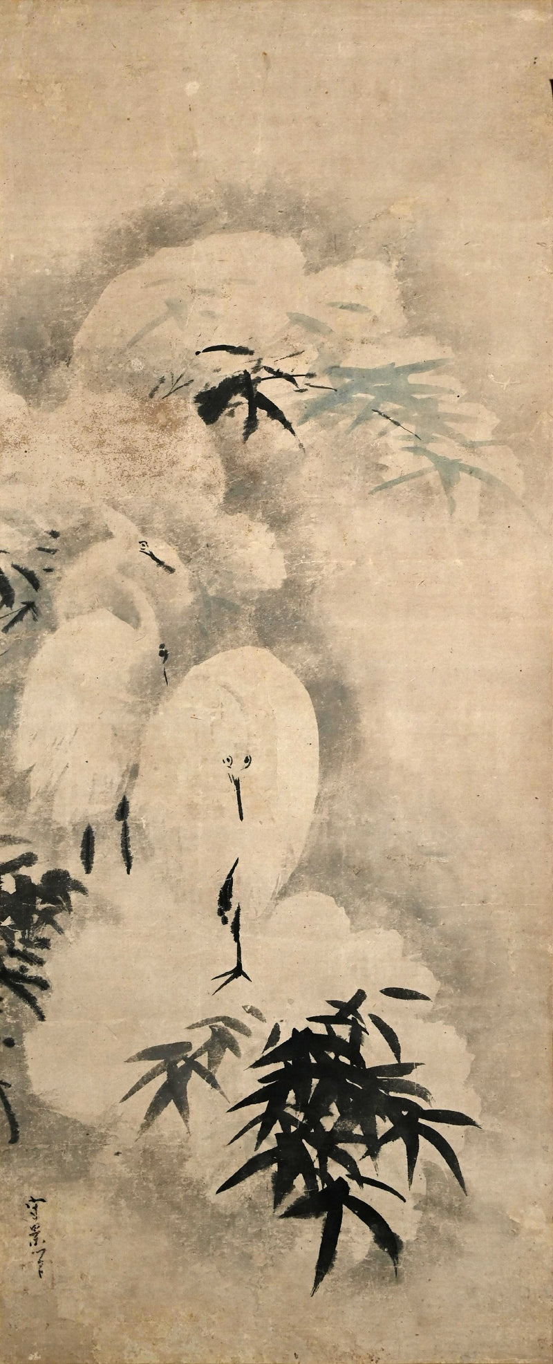 Ancient Ink Painting of Egrets in Snow