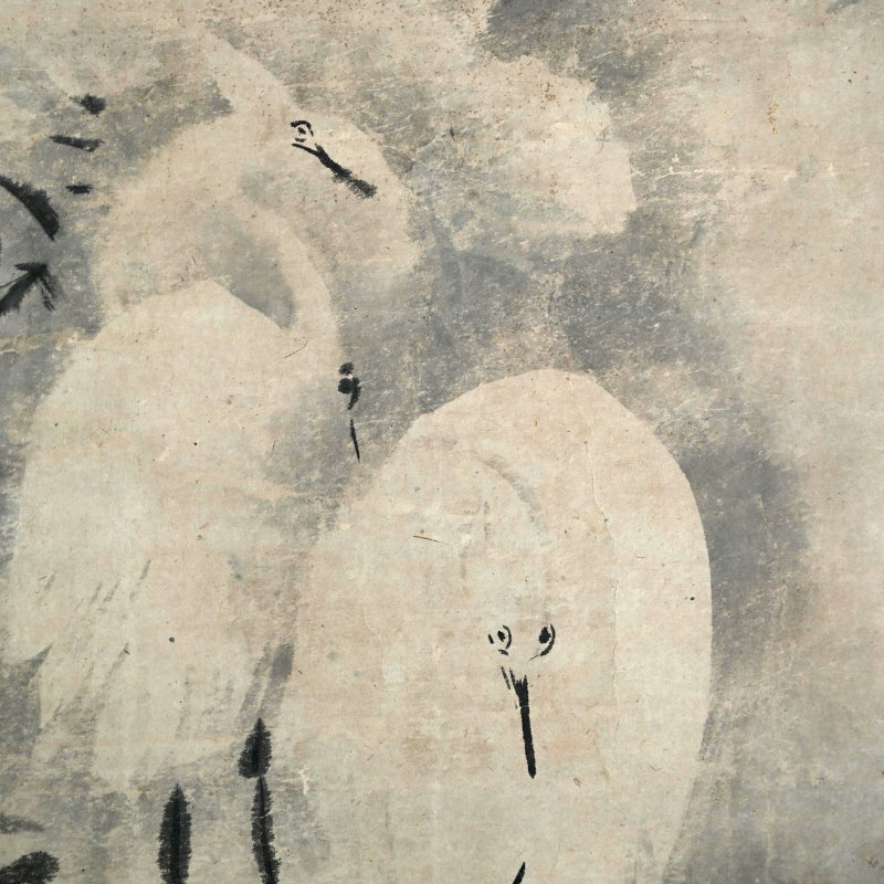 Ancient Ink Painting of Egrets in Snow