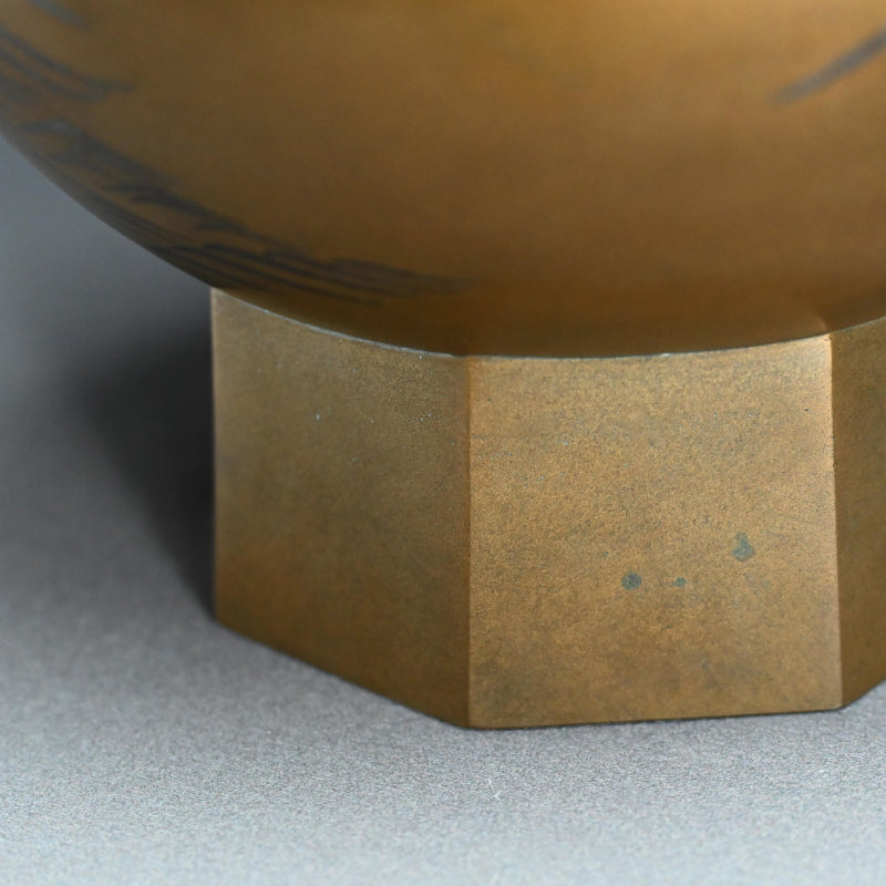 Superb Bronze Vase ー中川 浄益, 瑞翁宗左 "花入 波銀象嵌"