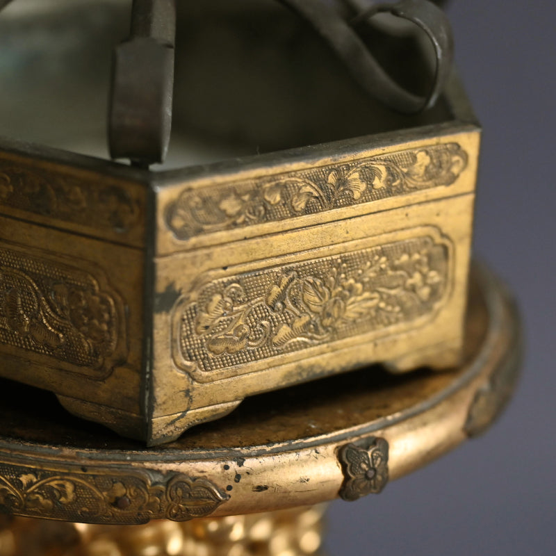 Buddhist Koro Incense Burner w/ Gilded Wooden Stand