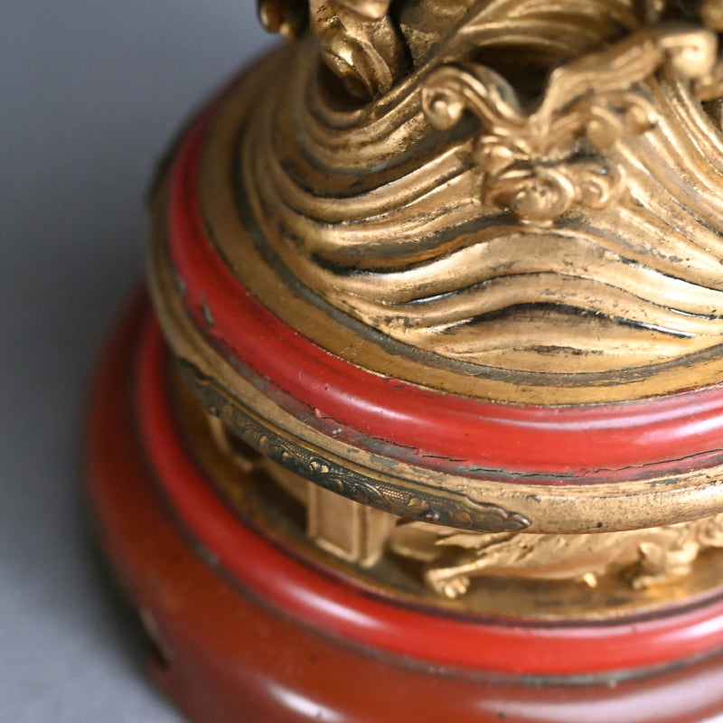 Buddhist Koro Incense Burner w/ Gilded Wooden Stand