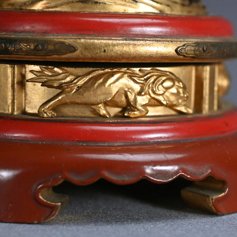 Buddhist Koro Incense Burner w/ Gilded Wooden Stand