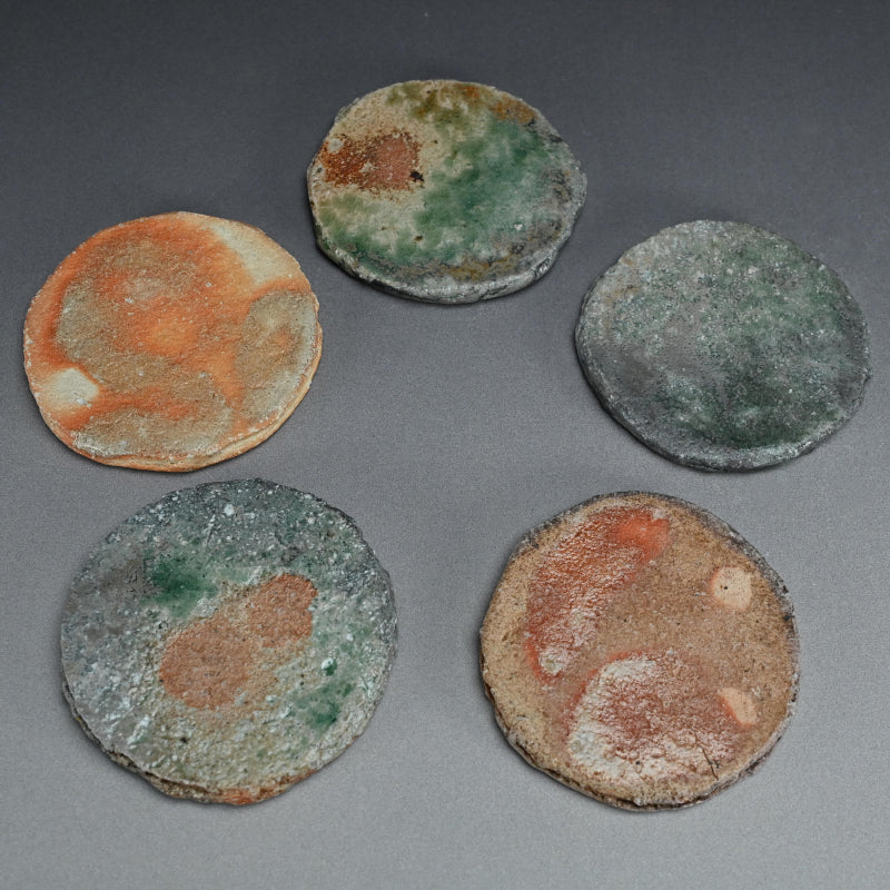 Shigaraki Goshoku set 5 Ash Blown Plates ー古谷 和也 “信楽五色円皿”
