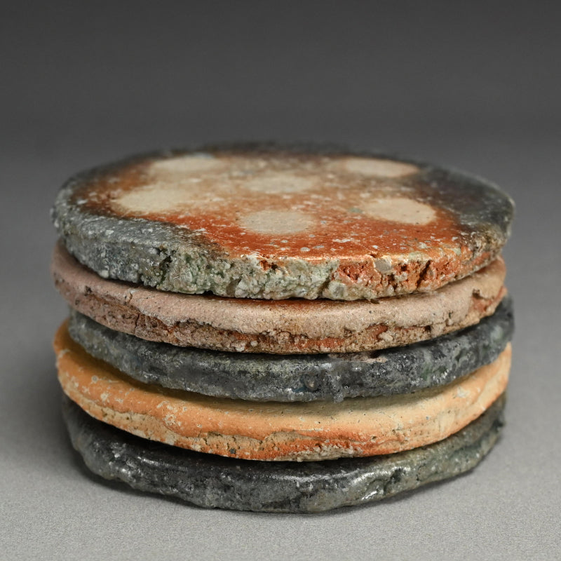 Shigaraki Goshoku set 5 Ash Blown Plates ー古谷 和也 “信楽五色円皿”