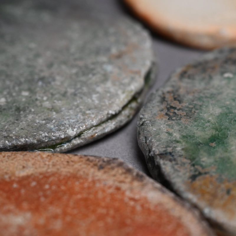 Shigaraki Goshoku set 5 Ash Blown Plates ー古谷 和也 “信楽五色円皿”