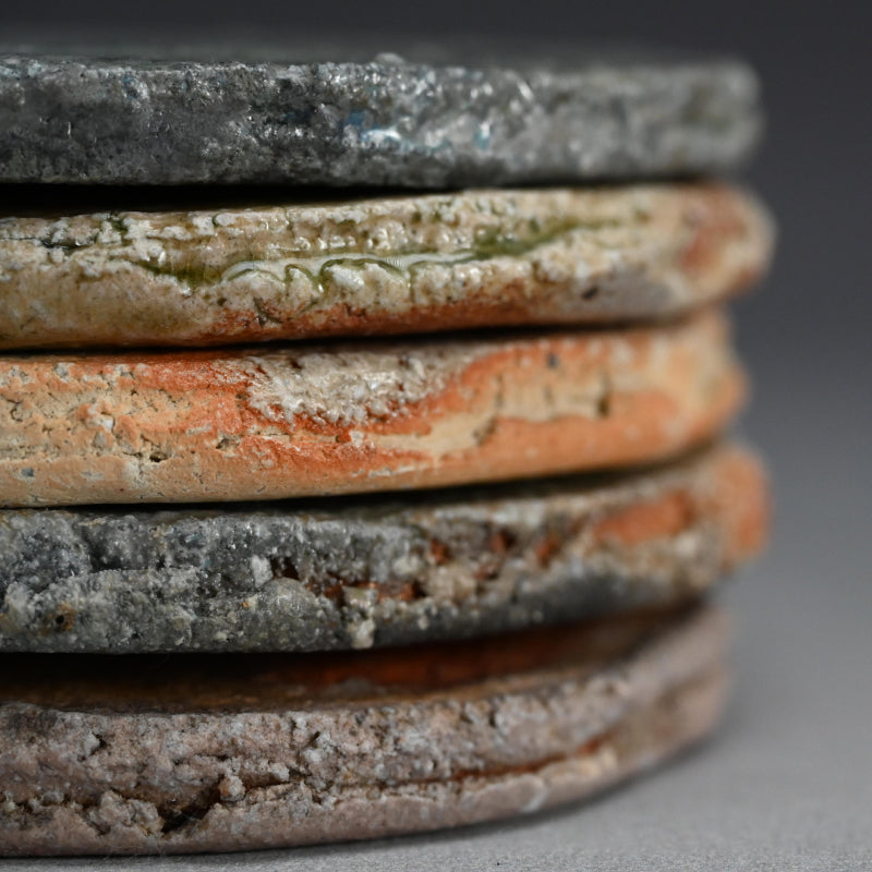 Shigaraki Goshoku set 5 Ash Blown Plates ー古谷 和也 “信楽五色円皿”