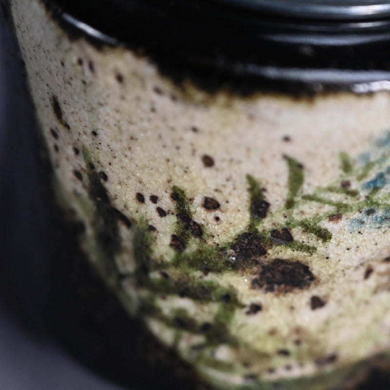 Kenzan Style Black Raku Koro Censer with Silver Lid ー乾山楽焼 香炉